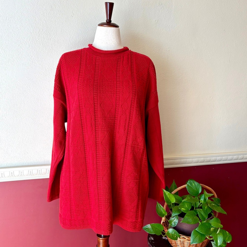 Retro by Renaissance Vintage 80s Red Knit Roll Neck Sweater Made in USA Size 2X